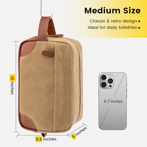 Vorspack Travel Toiletry Bag - Hanging Toiletry Bag for Men Water Resistant Canvas Shaving Bag with Large Capacity for Travel - Brown - color: Brown, size: Medium