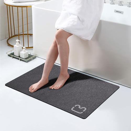 Diatomaceous Earth Bath Mat Rugs Quick Dry Super Absorbent Non Slip Rubber BottomThin Bathroom Mat Fit Under Door, Floor Rugs in Front of Bathtub,Shower Room,Sink,Washable, 17" x 32", Dark Grey - color: Dark Grey, size: 1'5" x 2'8" (Rectangular)