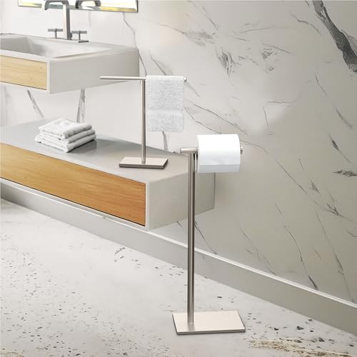 Gatco 1431SN Bathroom Toilet Paper Holder Stand, Freestanding Tissue Roll Holder, Weighted Base, Satin Nickel, 22.25 Inch, Modern Rectangle Base - color: Satin Nickel, 22.25"h
