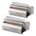 XYKEEY Set of 2 Toothpaste Squeezer Rollers, Metal Toothpaste Tube Wringer Seat Holder Stand (Stainless Steel) - color: Stainless Steel