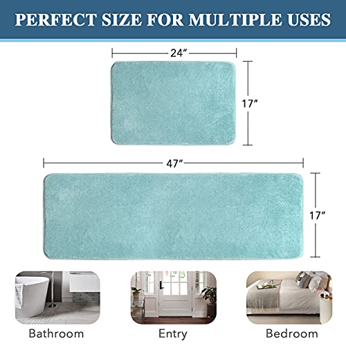 H.VERSAILTEX Kitchen Mat 2 PCS Non Slip Memory Foam Flannel Velvety Kitchen Runner Rug Set for Floor Standing Rugs (47" x 17" + 24" x 17", Eggshell Blue) - color: Eggshell Blue, size: 47" x 17" Plus 17" x 24"