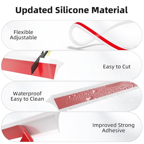 118 Inch Water Guard for Kitchen Sink，Silicone Rubber Kitchen Splash Guard, Corner Water Retaining Dam Strip for Countertop,Shower, Bathroom，Self Adhesive Caulk Seal Strip Edge Trim - color: White, style: 118 Inch