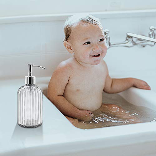 2 Pack Clear Glass Soap Dispenser Bottle with Pump, 14 Oz Refillable Liquid Hand Jar Dispenser for Bathroom, Countertop, Kitchen, Laundry Room - color: Transparent