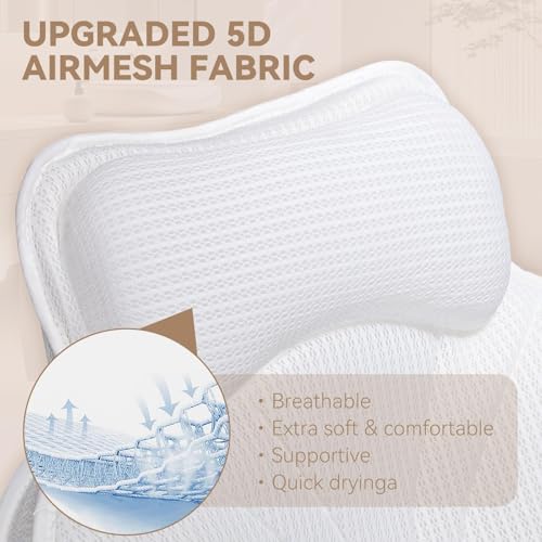 Bath Pillows for Tub - Luxury Bathtub Pillow Neck, Head, Back Support, Soft 5D Mesh Fabric and Non-Slip Suction Cups & Quick Dry, Fits All Tubs, Bath Soaking Accessories Spa Gifts, White - color: White