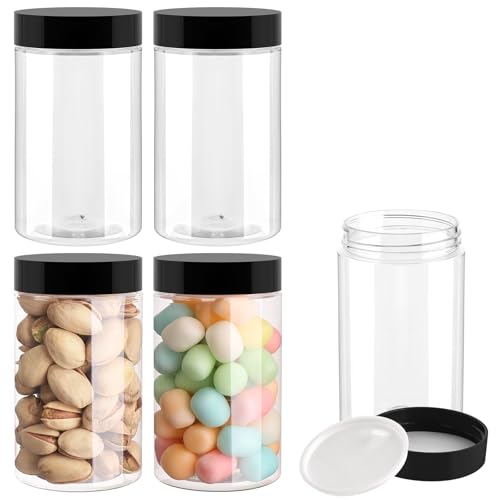 Accmor 4 Pack 4 OZ Plastic Jars Cosmetic Container with Black Lids, Round Wide-mouth Makeup Sample Container, Leak Proof Travel Cosmetic Storage for DIY Making Creams, Lotion, Bath Salts, Body Scrub - color: Black, size: 4 Ounce
