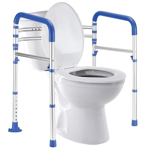 Lianjindun Toilet Safety Rails (350 lb), Adjustable Toilet Frame for Elderly, Seniors, Handicap & Disabled, Foldable Handicap Toilet Handles Fit Any Toilets（Dark Blue） - color: Dark Blue