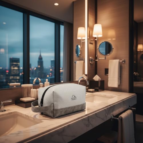 GOX Premium Plaid & Leather Travel Toiletry Bag with Reinforced Handles Cosmetic Organizer (9x5.1x5.1 inches) for Bathroom, Shaving, Makeup Essentials (Grey) - color: Grey