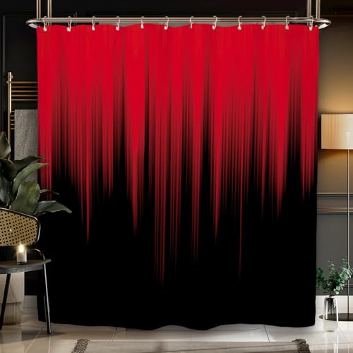 Miyotaa Black Red Modern Shower Curtain Set 60Wx71H Inches Elagant Adult Men Gothic Cool Simple Contemporary Polyester Waterproof Bathroom Curtain with 12 Hooks - color: Black Red Modern, size: 60"W x 71"L (Pack of 1)