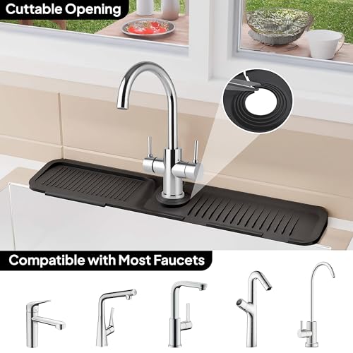 24 Inch Silicone Faucet Mat for Kitchen Sink Longer Splash Guard Behind Faucet Fast Draining 5° Slope Sink Protector Water Catcher Draining Mat Black - color: Black, style: 24 Inch