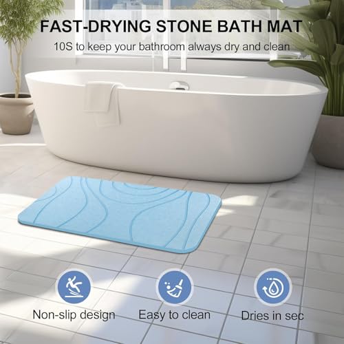 Stone Bath Mat, 2 Pack Diatomaceous Earth Shower Mat, Non-Slip Super Absorbent Quick Drying Bathroom Floor Mat, 24x15, Blue - color: Blue, size: 24" x 15" (2 Pack)