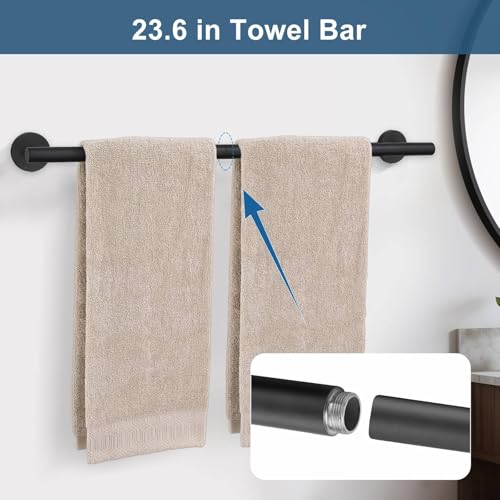 5 Pieces Matte Black Bathroom Hardware Accessories Set, Bathroom 23.6 Inch Towel Bar Set Stainless Steel Toilet Paper Holder Round Towel Racks for Bathroom Wall Mounted - color: Matte Black, size: 5 Pieces A