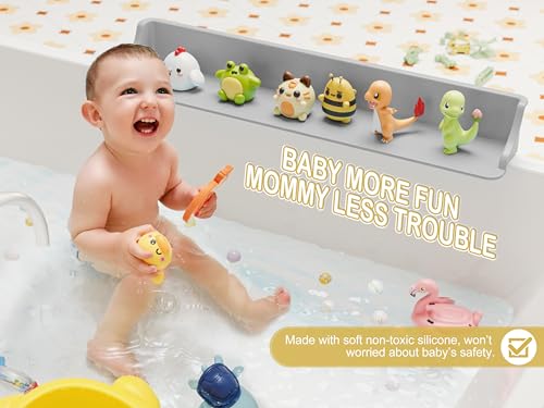 Cushore 3-Ft Bathtub Splash Guard PlayPad with Strong Suction Cups, Toy Tray Caddy Holder Storage, No-Leak, Mess-Free Bath Time for Kids, Grey - color: Grey