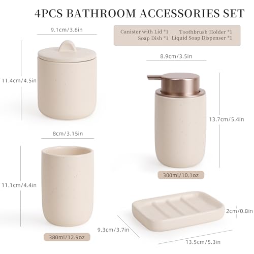 BosilunLife Ceramic Bathroom Accessories Sets Complete Bathroom soap Dispenser and Toothbrush Holder Set (Apricot-Liquid) - color: Smooth-apricot-liquid