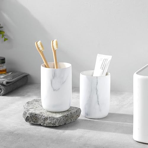 Marble Toothbrush Holders - 2 Ceramic Toothbrush Holders for Bathrooms Toothbrush Toothpaste Holders Set, White Bathroom Tumbler Cups Reusable Toothbrush Mouthwash Cup, Bathroom Counter Organizer. - color: White Marble, size: 2pcs