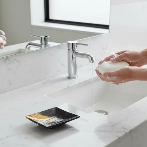 Luxury Handmade Multi Black Marble Soap Dish Holder with Drain for Bathroom and Shower, Best Bath Products & Sponge Tray for Kitchen & Housewarming Gifts., 4x5x0.75, (SD2021) - color: Dark Marble