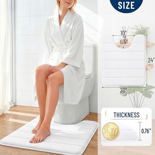 OLANLY Memory Foam Toilet Rugs U Shaped 24x20, Super Soft Absorbent Contour Bath Rugs, Quick Dry, Machine Washable Toilet Mat, Bathmat Floor Carpet, Bathroom Home Decor Accessories, White - color: White, size: 24" X 20" Contour Rug