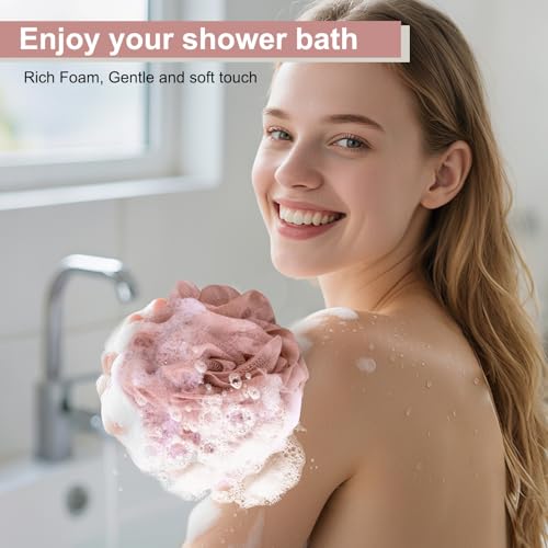 MTDLYICE Loofah Sponge XXL-100g 4 Pack, Bath Sponge Soft Mesh Shower Puff Loofah for Men, Exfoliating Body Scrubber for Women, Shower Accessories (Cherry Red) - style: 100g Cherry Red