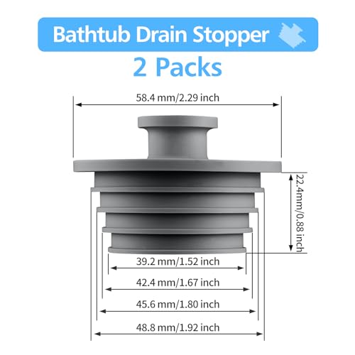 Aluvor Bathtub Stopper Drain Plug Bathroom Tub Plug Sink Stopper 2pcs | Silicone Bathtub Drain Plug Tub Drain Stopper Washbasin Stopper - color: Dark Grey, size: Large