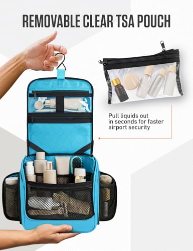 VENTURE 4TH Hanging Travel Toiletry Bag for Women & Men – Large Toiletry Organizer with 18 Compartments, Removable TSA Pouch, Travel Wash Bag for Toiletries, Makeup & Shaving Kit (Light Blue) - color: Tiffany Blue
