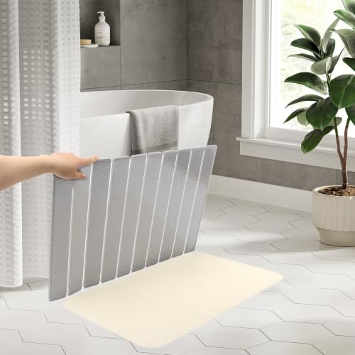 Stone Bath Mat,24 x 15.4 Inch Non-Slip Diatomaceous Earth Bath Mat,Quick Dry Stone Bath Mats for Bathroom,Rollable Super Absorbent Stone Drying Mat for Bahtroom Shower Floor, Grey - color: Grey