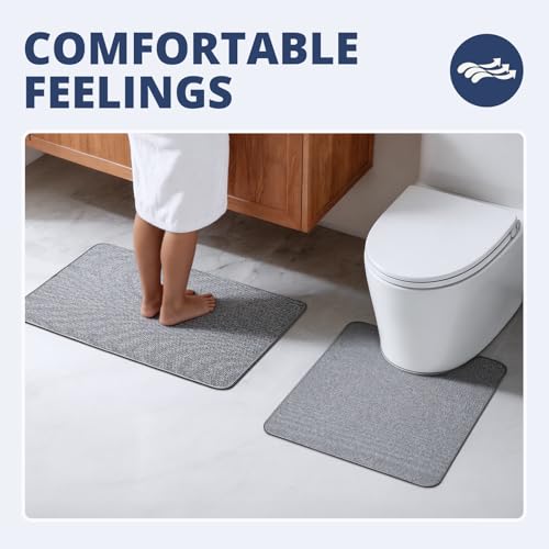 Bathroom Rugs Sets 2 Piece, Thin Bath Mat & U-Shaped Contour Toilet Rug Absorbent Quick Dry, Machine Washable, Non Slip Low Pile Bath Mats for Bathroom/Tub/Sink/Shower (27"x17" Plus 24"x20" U, Grey) - color: Grey, size: 17"x27"+U Shape 24"x20"-2pack