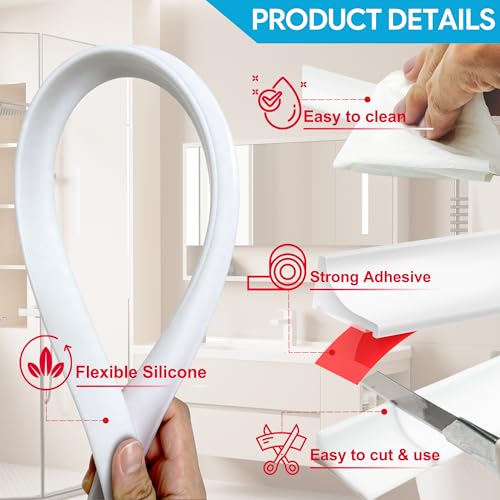39Inch Shower Threshold Water Dam, Self-Adhesive Silicone Shower Barrier Water Stopper Shower Door Bottom Seal Strip Shower Splash Guard for Bathroom Kitchen Bathtub - color: White, style: 39 inch