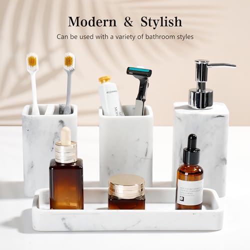 YMXYJM Bathroom Accessories Set, 4 Pcs Bathroom Accessory Set, Soap Dispenser, Toothbrush Holder, Qtip Holder Set, Bathroom Sets Complete, Bathroom Sink Set for Modern Home Decor, White - style: White