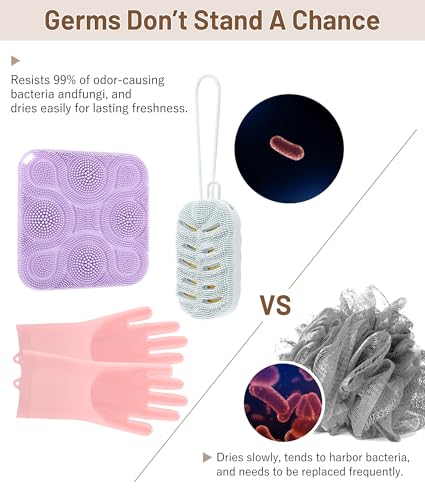3 Pack Silicone Body Scrubber Set Include Silicone Bath Sponge Brush + Body Scrubber Pad + Gentle Exfoliating Glove, Quick-Dry & Hygienic, Long-Lasting and Easy to Clean, Ideal for Women, Men