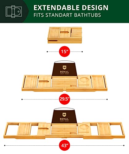 ROYAL CRAFT WOOD Premium Foldable Bathtub Tray Caddy - Wood Bath Tray for Tub, Bamboo Shelf, Expandable Bath Table Trays, Bathtub & Bathroom Accessories for New Home & Mothers, Birthday Gifts for Mom - color: Natural