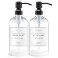 Vine Creations Clear Glass Soap Dispenser, 2 Pack Kitchen Soap Dispenser Set with Stainless Steel Pump, 16 oz Dish Soap and Hand Soap Dispensers for Bathroom with Waterproof Labels - color: Clear Bottle / Round Oil Rubbed Bronze Pump