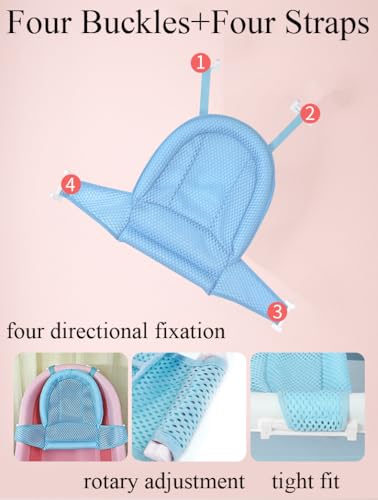 Adjustable Baby Bath Support Mesh Sling Non-Slip Infant Bathtub Shower Net Breathable Newborn Bath Cushion Pad Quick Drying Bathing Sling for Toddler Aged 0-3 (No Bathtub) - color: blue