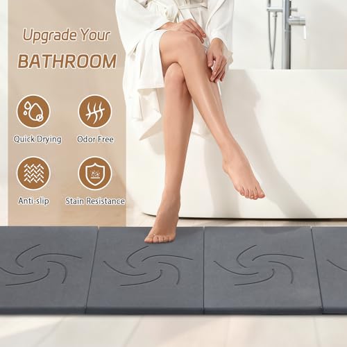 Extra Large Stone Bath Mat for Bathroom,31.5" x 23.6" Quick-Drying Diatomite Stone Shower Mat,Spliceable Design Instant Dry Technology Bath Mats Non-Slip Easy to Clean(Swirl Dark Gray) - color: Swirl Dark Gray