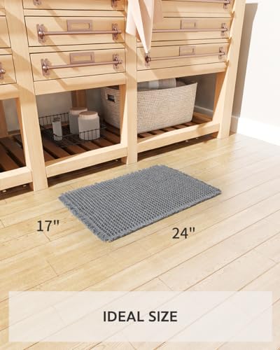 tchdio Waffle Bath Mat Rug, Super Absorbent Non Slip Bath Mats for Bathroom Mat Ultra Soft Bathmat Machine Washable Bathroom Rugs with Tassels, Bath Rugs Beside Tub, 17" x 24" - color: Dark Grey, size: 17" x 24"