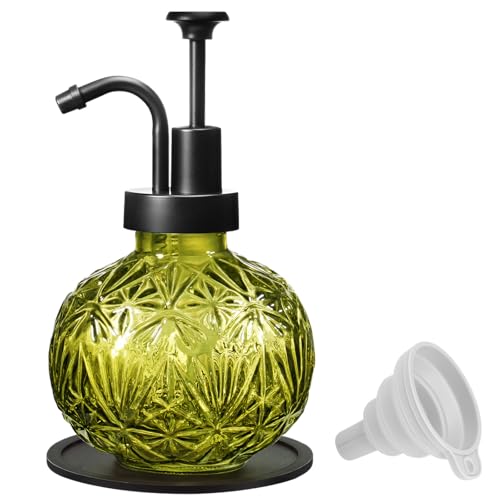 Vintage Glass Soap Dispenser - Rustic Snowflake Design, 8 Oz Refillable Dish Soap Dispenser with Pump for Kitchen and Bathroom, Antique Farmhouse Decor (Green-Black Pump) - color: Green-black Pump