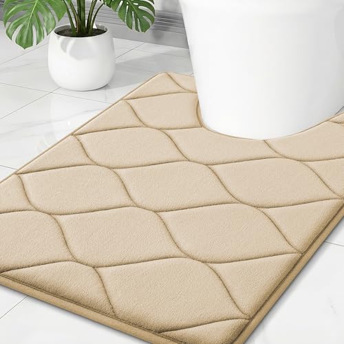 Smiry Memory Foam U-Shaped Toilet Mat 24"x20", Ultra Soft Non-Slip Bathroom Floor Mat, Water Absorbent & Machine Washable Commode Contour Rug for Toilet Home Decor, Beige - color: Beige, size: 24"x20" Contour Rug