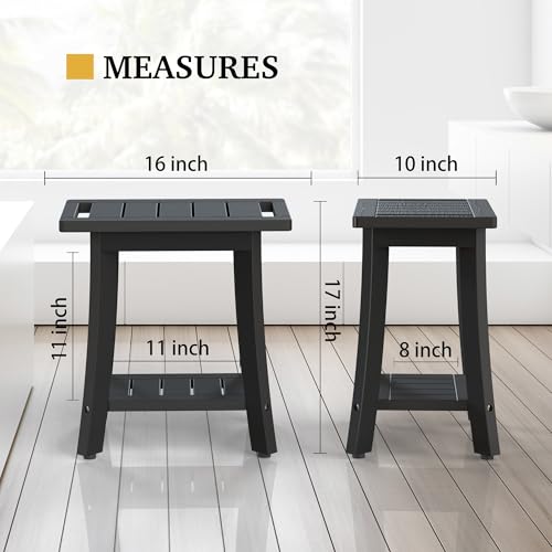HIPS Shower Bench Inside Shower Stool with Storage Shelf, Waterproof Spa Bath Chair for Bathroom, Seat or Organizer for Living Room, Bedroom - Great for All Ages Unisex Elderly (Small, Black) - color: Black, size: Small 16x10x17 Inch