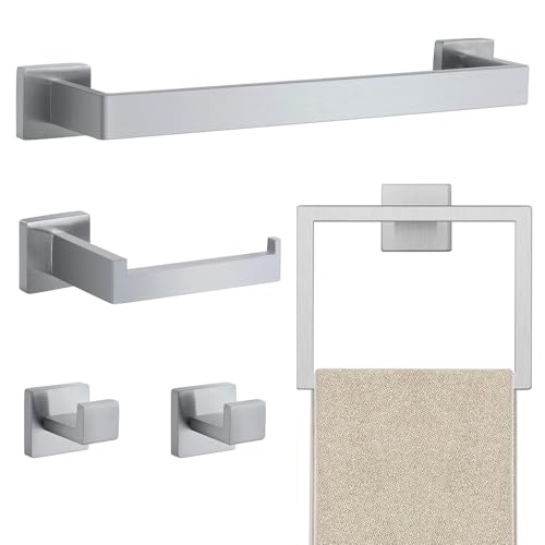 JOPOFI 5 Piece Towel Bar Set - 15.7 Inch Bath Towel Holder - Brushed Nickel | Stainless Steel Towel Racks for Bathroom Wall Mounted, Towel Rod for Bathroom Wall - color: Brushed Nickel（5 Piece）, size: 15.7 inch