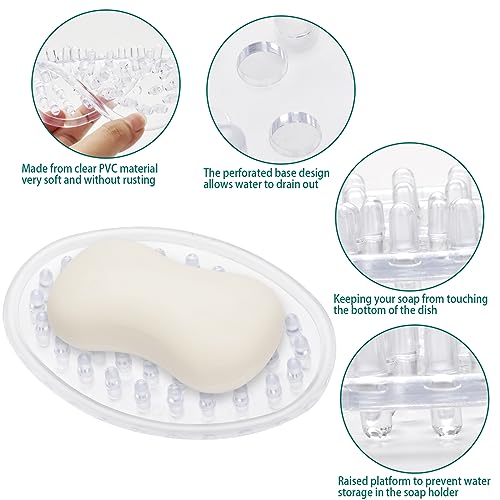 4 Pieces Plastic Soap Dish Clear Bar Holder Tray Self Draining Soap Saver with Holes Soap Container for Bathroom Counter, Kitchen