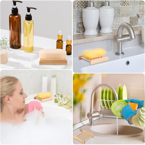 Amyhill 25 Pcs Bamboo Wood Soap Dish Bulk Bathroom Wooden Soap Holder Savers Self Draining Dishes Handcraft Tray, 3.3 x 3.3 x 0.67 Inch (Wood Color) - color: Wood Color