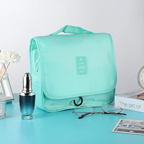 Pengxiaomei Hanging Toiletry Bag, Mint Green Waterproof Cosmetic Bag Portable Makeup Pouch Travel Wash Bag with Handle for Woman Teen Girl Wedding Bridal Gift Party - color: Turquoise