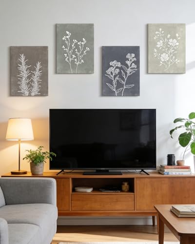 Drsoum Framed Boho Wall Art Set of 4 Wooded Vintage Botanical Prints Retro Plants Rustic Antique for Bathroom Farmhouse Kitchen Home Decor Ready to Hang 12x16inx4pcs (Framed) - size: 12''x 16''x 4pcs