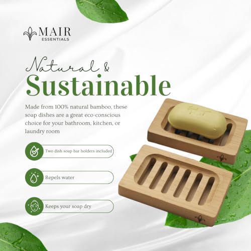 Bamboo Soap Dish – 2-Pack Self-Draining Soap Dish for Shower – Natural Bamboo Wood Tray for Bathroom with Drainage – Wooden Holder for Kitchen, Bath, Sink