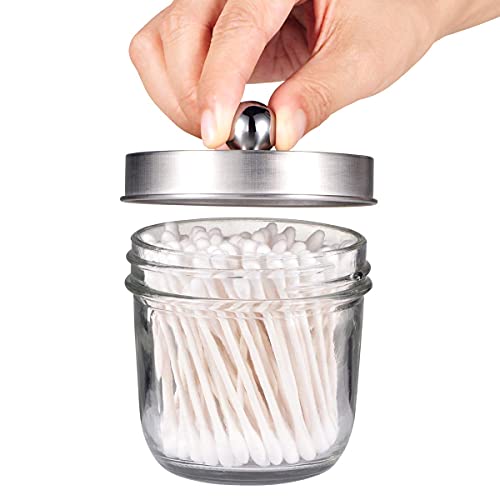 Amolliar Mason Jar Bathroom Accessories Set(4 Pack) - Foaming Soap Dispenser&Qtip Holder &Toothbrush Holder-Rustic Farmhouse Decor Bathroom Organizer Apothecary Jar Country Countertop (Brushed Nickel) - size: Brushed Nickel, style: Wide-mouth