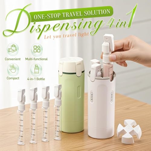 HISKI 4-in-1 Travel Bottles for Toiletries – Portable Shampoo, Conditioner, Lotion, Cream Containers with Labels & Measuring Scale – Leakproof Refillable Travel Bottles (2, White) - color: White