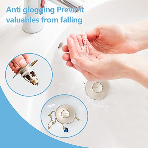 QYHNYJF Bathroom Sink Stoppers Brushed Nickel – Pop Up Drain Stopper & Strainer, 2-in-1 Universal Sink Stopper for 1.1" to 1.5" Bathroom Sink Drain Pipes, Brushed Nickel Finish - color: Brushed Nickel