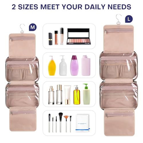 Hanging Toiletry Bag for Women Travel, 2 Sizes Large & Small Waterproof Cosmetic Organizer with 4 Compartments, Rotating Hook, Foldable Pink Travel Bag for Toiletries & Makeup Medium Grey Blue - color: Grey Blue, size: Medium