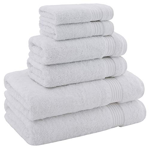 American Bath Towels 100% Cotton 6 Piece Turkish Towel Set, Ultra Soft Absorbent Bathroom Towels, 2 Bath Towel 2 Hand Towels 2 Washcloths, White - color: White, size: 6 Piece Towel Set XL