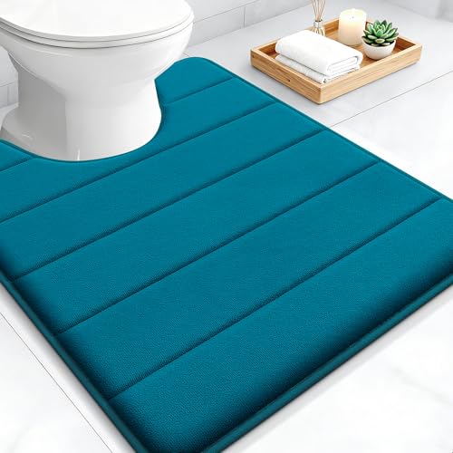 OLANLY Memory Foam Toilet Rugs U Shaped 24x20, Super Soft Absorbent Contour Bath Rugs, Quick Dry, Machine Washable Toilet Mat, Bathmat Carpet, Bathroom Home Decor Accessories, Peacock Blue - color: Peacock Blue, size: 24" X 20" Contour Rug