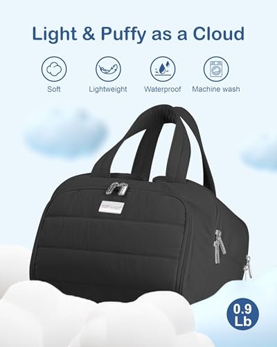 TOPDesign Travel Toiletry Bag for Women, Puffer Large Toiletry Bag, Lightweight Cosmetic Makeup Organizer with Handle for Traveling, Accessories, Essentials, Toiletries (Black) - color: Black