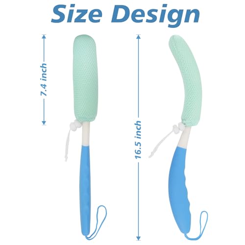 Back Scrubber for Shower，Mesh Sponge Body Shower Brush with Long Handle for Use in Shower Back Scrubber,Back Scrub for Exfoliating Body Scrubber or Shower Brush (Green and Green) - size: Green+Green Handle (YS0125)